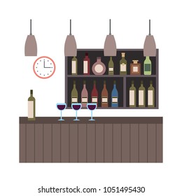 bar restaurant interior shelf counter beverage alcohol and glass cups