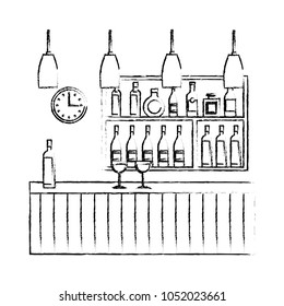 bar restaurant interior shelf counter beverage alcohol and glass cups