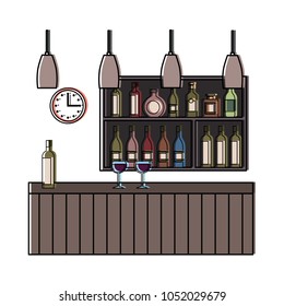 bar restaurant interior shelf counter beverage alcohol and glass cups