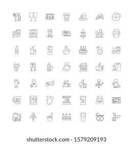 Bar and restaurant linear icons, signs, symbols vector line illustration set