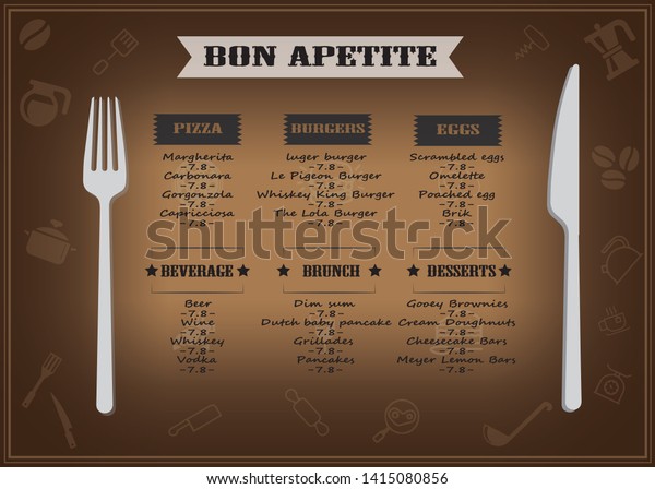 Bar Restaurant Menu Place Mat On Stock Vector Royalty Free