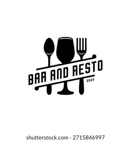 Bar e resto design, colher garfo e uma taça de vinho 