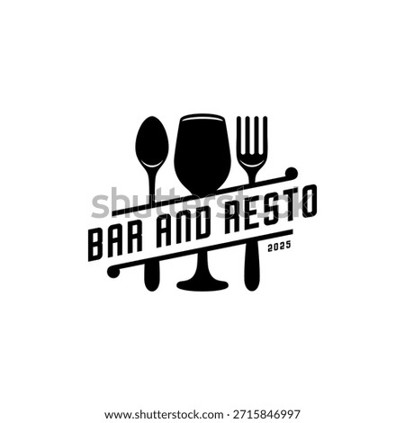 Bar and resto design, spoon fork and a glass of wine 