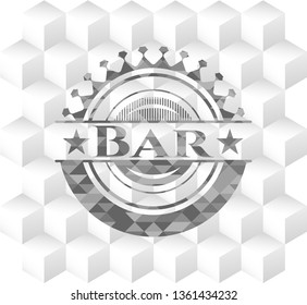 Bar retro style grey emblem with geometric cube white background