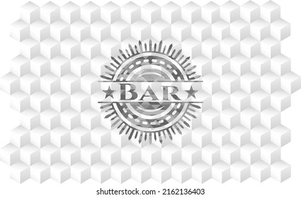 Bar retro style grey emblem with geometric cube white background. 