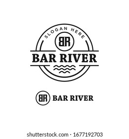 bar river vintage logo design premium template stock vector