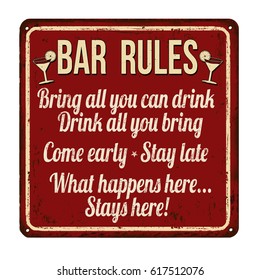 Bar rules rusty metal sign on a white background, vector illustration