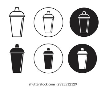 Bar shaker icon set. bartender cocktail drink shaker vector symbol in line and filled style.