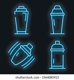 Bar shaker icons set. Outline set of bar shaker vector icons neon color on black