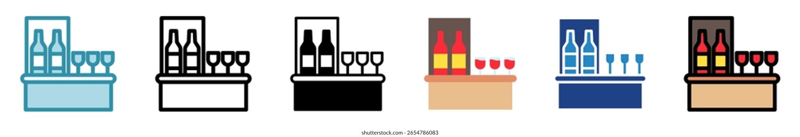 Bar Shelf multi style, mini illustration icon set. outline, flat, glyph, line color, dual tone. vector for UI, UX, app, web, digital or print. Related to lifestyle, relaxation, drinks, pub and bar.