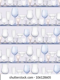 Bar shelf seamless pattern with wine glasses Cocktail party background in retro style.