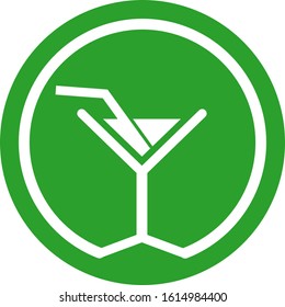 Bar sign. Cocktail wine glass logo. 
Drinks available. Flat minimalist line design. Circular shape Green background white vector. product brand service label banner board display. App icon.