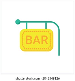 Bar sign flat icon. Bright neon signboard. Advertisement, pointer. Night luminous billboard. Cocktail party and drinking establishment concept. 3d vector illustration