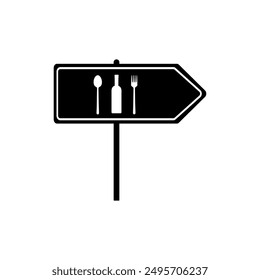 Bar signboard. Bottle of wine, fork, and spoon on black signboard design vector illustration.