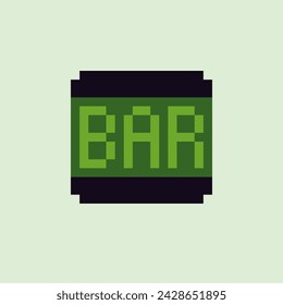 Bar signboard, pixel art 80s style icons set, isolated vector illustration. Design for logo, sticker, app. Game assets 8-bit sprite sheet.