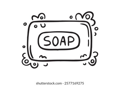 bar soap doodle hand drawn icon. Outline drawing bar soap line clipart symbol. Vector illustration