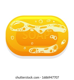Bar of Soap with foam and bubbles, Flat vector illustration with shadow