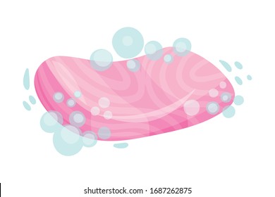 Bar of Soap with Foam Bubbles Isolated on White Background Vector Illustration