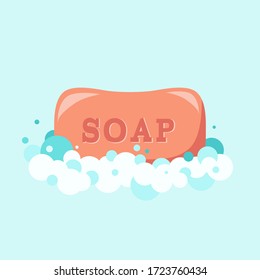 Bar of soap with foam, bubbles. Prevention of coronavirus, flu. Banner for web, print