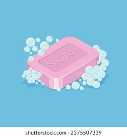 Bar of soap with foam icon in flat style. Cosmetic product for hygienic vector illustration on isolated background. Toiletries sign business concept.