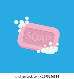 Bar of soap with foam isolated on white background. Vector illustration. Eps 10.