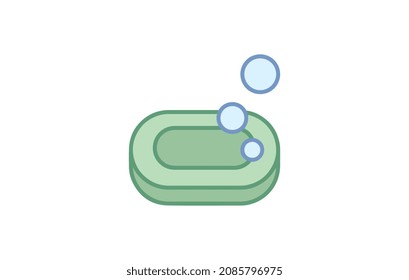 Bar of soap with foam isolated on white background. Vector illustration.