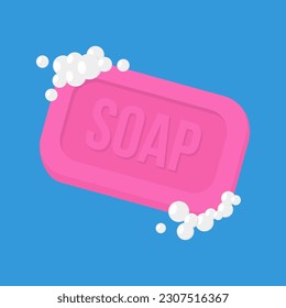 Bar of soap with foam isolated on blue.