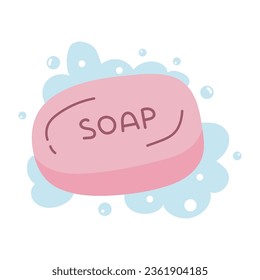 Bar of soap with foam isolated on white background