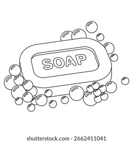 Barra de jabón con espuma aislada en Ilustración vectorial blanca, negra y blanca