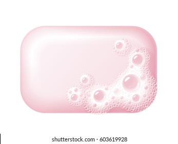 Bar of soap with foam isolated on white. Easy recolored vector. Eps10. RGB. Global colors