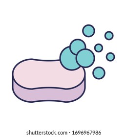 barra de jabón con espuma, línea y estilo de relleno icono ilustración vectorial diseño