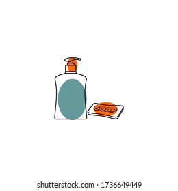 Bar Soap and Hand wash Soap Outline vector Illustration. good template for cleaning Design.