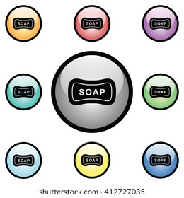 Bar of Soap Icon Glass Button Icon Set