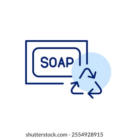 Bar of soap and recycling arrows. Eco-friendly wash and hygiene products. Pixel perfect, editable stroke icon