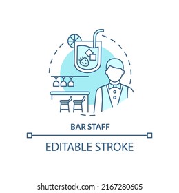 Bar staff turquoise concept icon. Hiring restaurant employees abstract idea thin line illustration. Bartender duties. Isolated outline drawing. Editable stroke. Arial, Myriad Pro-Bold fonts used