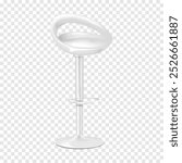 Bar stool with back and foot rest. Realistic 3d vector mockup. White swivel high bar chair with footrest. Mock-up