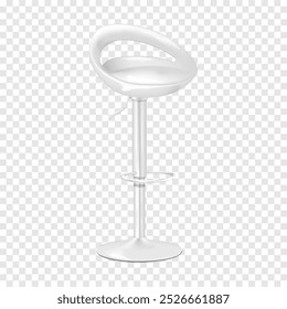 Bar stool with back and foot rest. Realistic 3d vector mockup. White swivel high bar chair with footrest. Mock-up