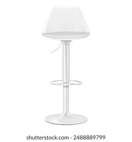 Bar stool with back isolated on white background. Realistic 3d vector mockup. White swivel high bar chair. Mock-up