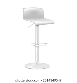 Bar stool with back isolated on white background. Realistic 3d vector mockup. White swivel high bar chair. Mock-up