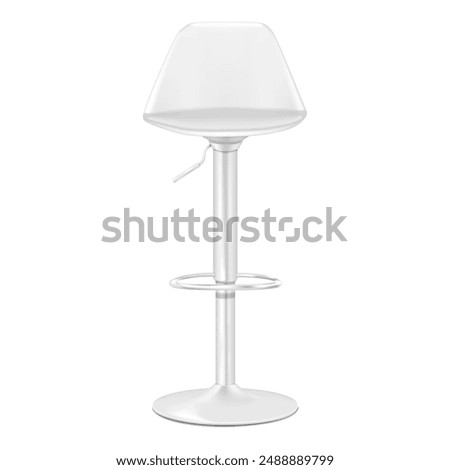 Bar stool with back isolated on white background. Realistic 3d vector mockup. White swivel high bar chair. Mock-up