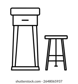 Banqueta de bar ao lado da ilha de cozinha contorno detalhado na arte em linha Ilustração vetorial