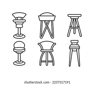 bar stool and chair icons set illustration