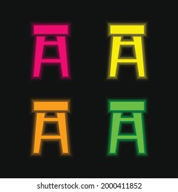 Bar Stool four color glowing neon vector icon