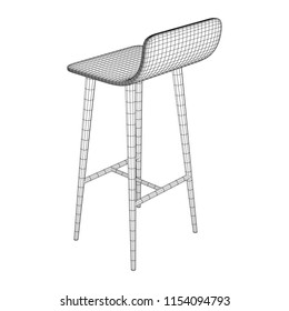 Bar Stool Furniture Wireframe Blueprint. Linear Outline Vector Illustration. High Chair. Bar Interior Design.