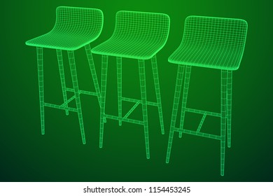 Bar stool furniture wireframe blueprint. Linear outline vector illustration. High chair. Bar interior design.