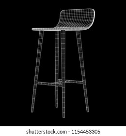 Bar stool furniture wireframe blueprint. Linear outline vector illustration. High chair. Bar interior design.