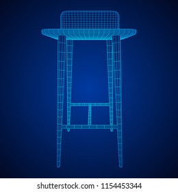 Bar stool furniture wireframe blueprint. Linear outline vector illustration. High chair. Bar interior design.
