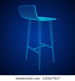 Bar stool furniture wireframe blueprint. Linear outline vector illustration. High chair. Bar interior design.