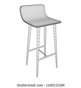 Bar Stool Furniture Wireframe Blueprint. Linear Outline Vector Illustration. High Chair. Bar Interior Design.