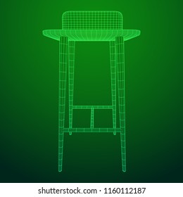 Bar stool furniture wireframe blueprint. Linear outline vector illustration. High chair. Bar interior design.